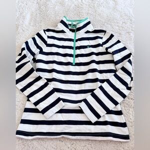 Joules Navy and White Striped Sweatshirt with Teal zipper and logo